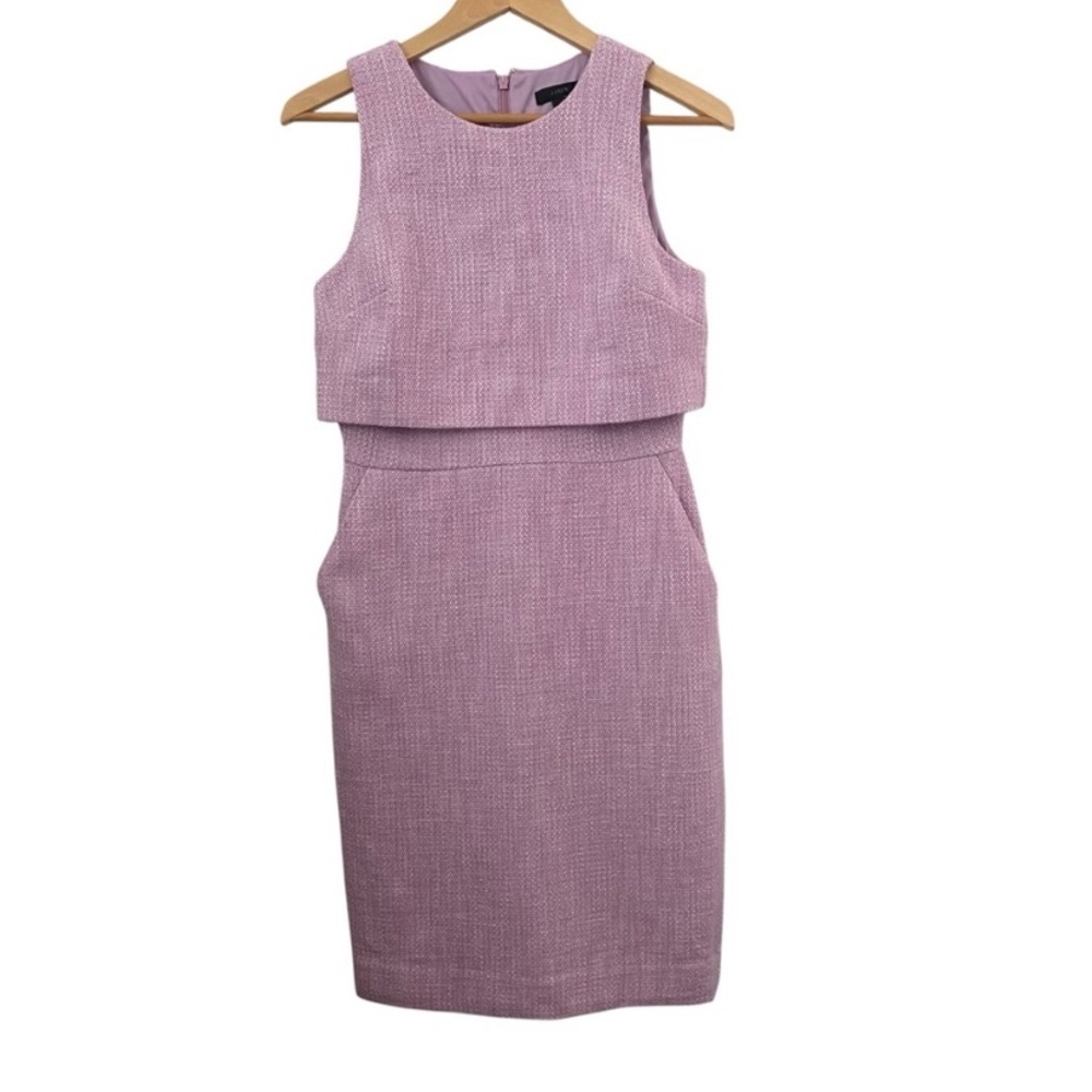 Crew "Going Places" Lavender Knee-length Cotton Tweed Textured Dress 4 - Picture 5 of 11
